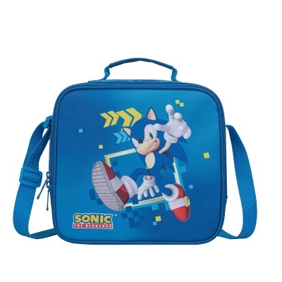 Mala térmica azul com imagem do Sonic the Hedgehog e texto SONIC THE HEDGEHOG