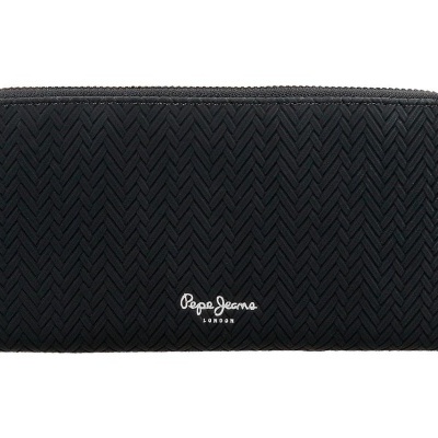 Carteira preta texturizada PePe Jeans LONDON com fecho