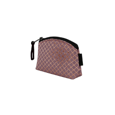Bolsa pequena rosa com padrão quadriculado dourado e zip preto