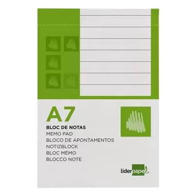 Bloco de notas A7 liderpapel branco e verde com linhas pretas