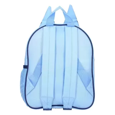 Mochila azul claro vista de costas com alças ajustáveis