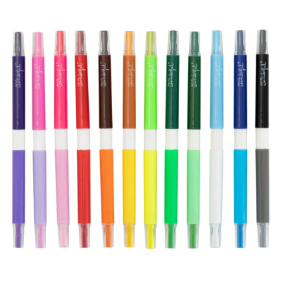 Conjunto de 12 canetas coloridas alinhadas