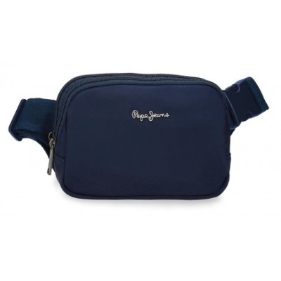 Pochete azul escuro com fecho e logótipo Pepe Jeans
