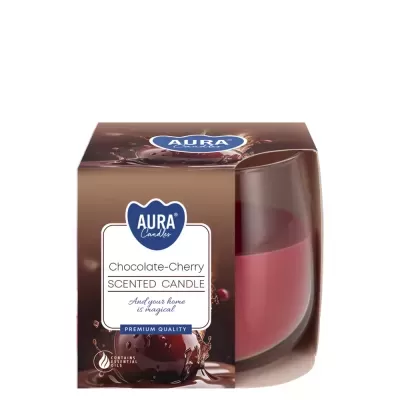 Vela perfumada Aura Candles Chocolate-Cherry em embalagem castanha