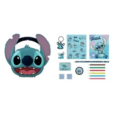Conjunto de material escolar Stitch com mochila e acessórios em azul
