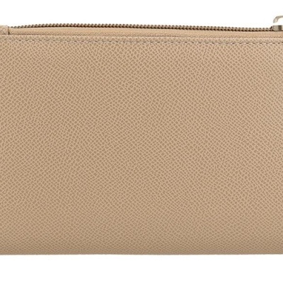 Carteira bege em couro com fecho metal