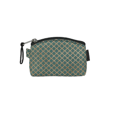 Bolsa pequena com padrão quadriculado dourado em tecido verde azul