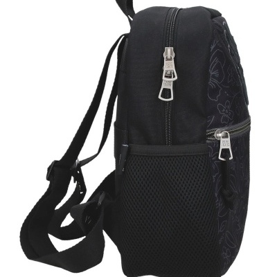 Mochila preta com padrões florais e fechos metálicos Pepe Jeans