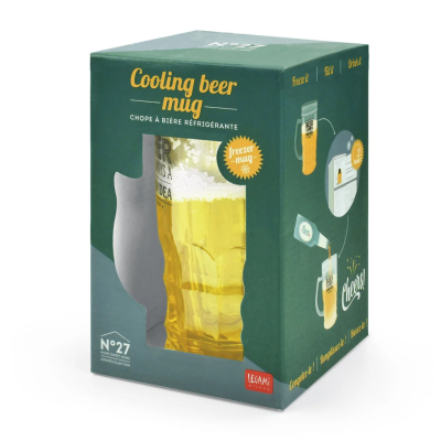 Embalagem de caneca de cerveja refrigerante em vidro com efeito gelado