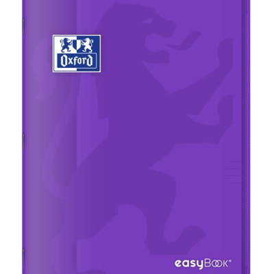 Caderno roxo com leão em relevo e logótipo Oxford