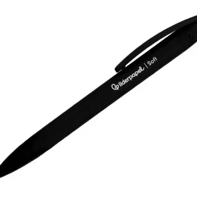 Caneta esferográfica preta Liderpapel Soft com clip e botão