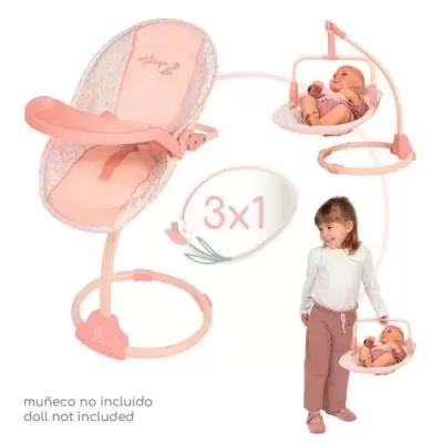 Cadeira de bebé cor de rosa para bonecas com padrão floral e texto Tulipe