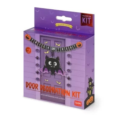 kit de decoração para porta Halloween com guirlanda TRICK OR TREAT e morcego preto