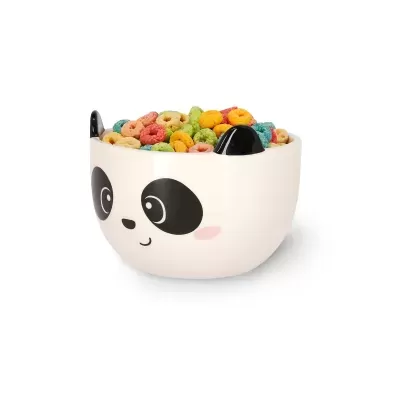 Tigela em forma de cabeça de panda cheia de cereal colorido
