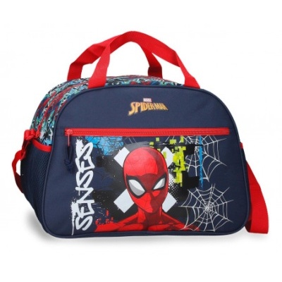 Mala de desporto azul com imagem do Homem-Aranha e detalhes em vermelho