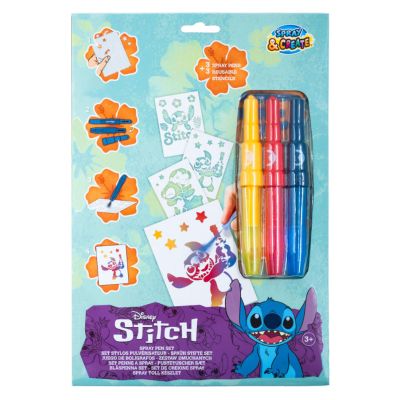 Conjunto de canetas spray Disney Stitch com 3 cores e stencils reutilizáveis