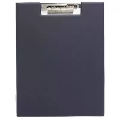 Prancheta azul escuro com clip metálico prateado