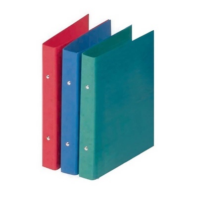 Três dossiers coloridos de plástico vermelho, azul e verde