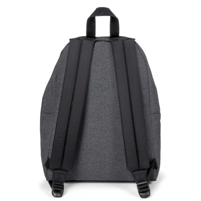 Mochila cinzenta com alças pretas vista de trás