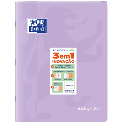 Caderno ou fichário Oxford lilás pastel com rótulo informativo e capa rígida