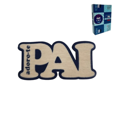 Almofada com texto adorote PAI em azul e branco com embalagem azul