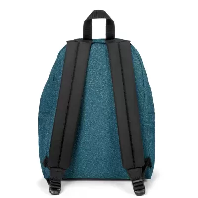 Mochila azul petróleo com alças pretas vista de trás