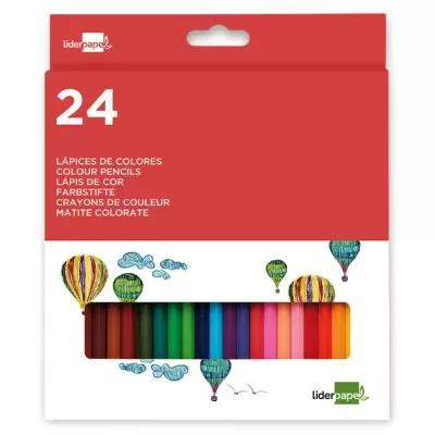 Embalagem de lápis de cor liderpapel com 24 unidades e design com balões coloridos