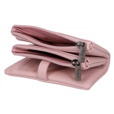 Carteira rosa com dois fechos de correr e etiquetas Pepe Jeans