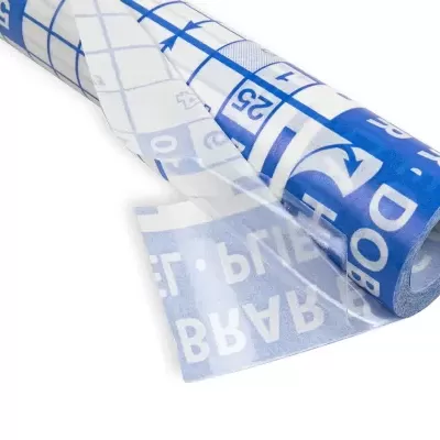 Rolo de papel autocolante transparente com estampado azul e branco