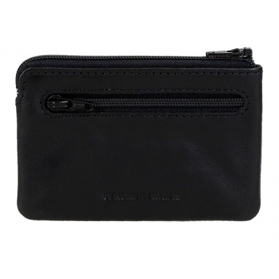 Carteira pequena preta de couro com dois fechos e gravação