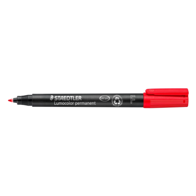 Marcador permanente vermelho Staedtler Lumocolor com corpo preto