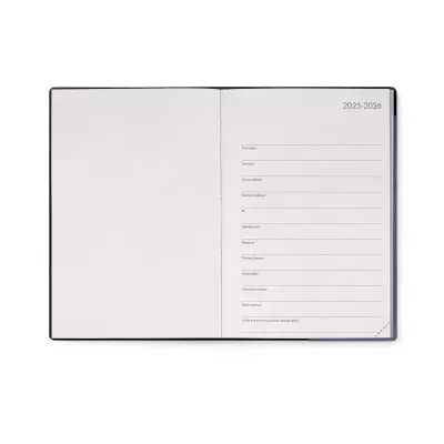 Agenda aberta 2025-2026 com campo para dados pessoais