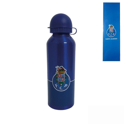 Garrafa de alumínio azul com logótipo do Futebol Clube do Porto e embalagem azul correspondente
