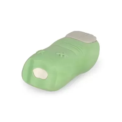 Produto em silicone verde e cinzento com abertura oval branca