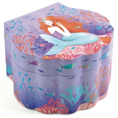Caixa decorativa com ilustração de sereia e fundo marinho colorido