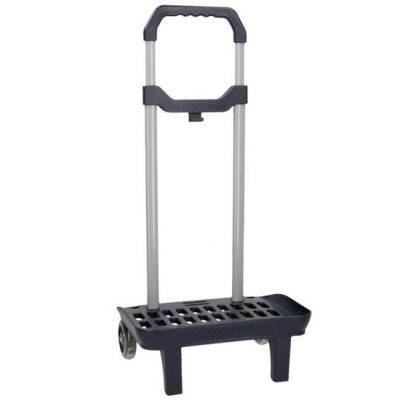 Carrinho de transporte com base preta e estrutura de alumínio prateado