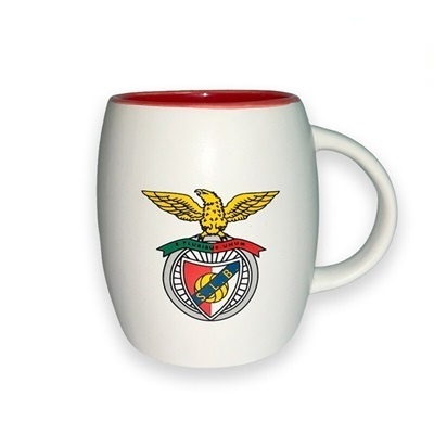 Caneca branca com interior vermelho e logótipo do clube S.L. Benfica