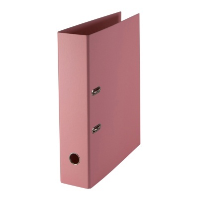 Arquivo de papel rosa com fechos metálicos prateados e orifício circular na lateral