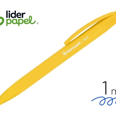 Caneta esferográfica amarela Lider Papel Soft com escrita branca e clip, traço 1 mm tinta azul
