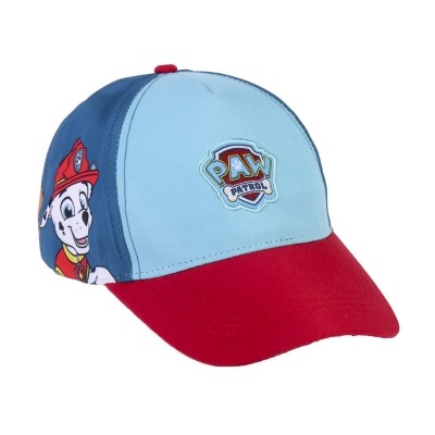 Boné azul claro e azul escuro com pala vermelha e personagem de desenho animado PAW PATROL