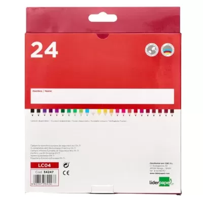 Caixa de lápis de cor, topo vermelho, 24 unidades