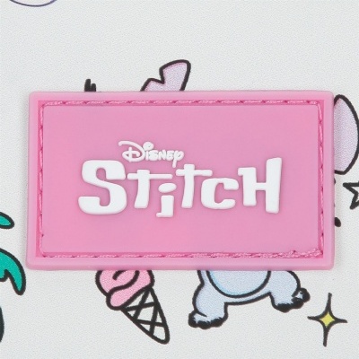 Etiqueta rosa com texto Disney Stitch em relevo