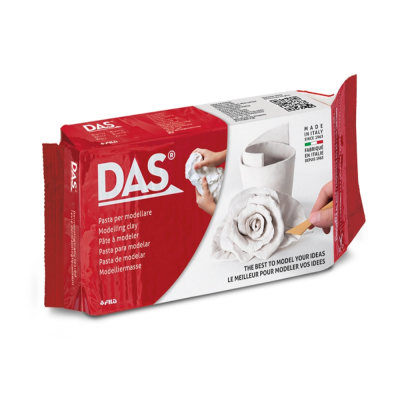 Embalagem de massa para modelar DAS vermelha e branca com imagens de artesanato em pasta