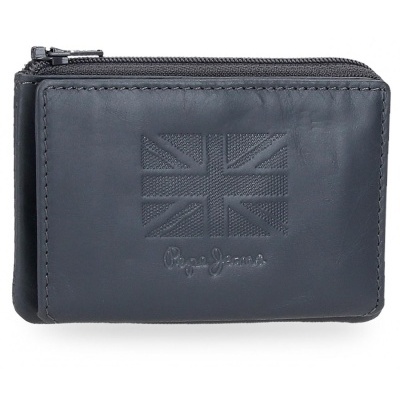 Carteira preta de couro com fecho e logótipo Pepe Jeans
