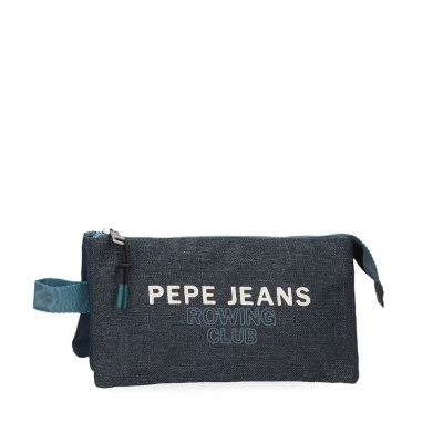 Necessaire preta com fecho e pega azul e texto PEPE JEANS ROWING CLUB