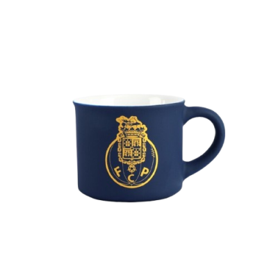 Caneca de cerâmica azul escura com logo FC Porto dourado