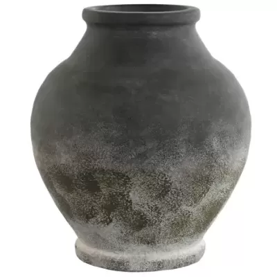 Vaso de cerâmica cinza escuro com textura envelhecida