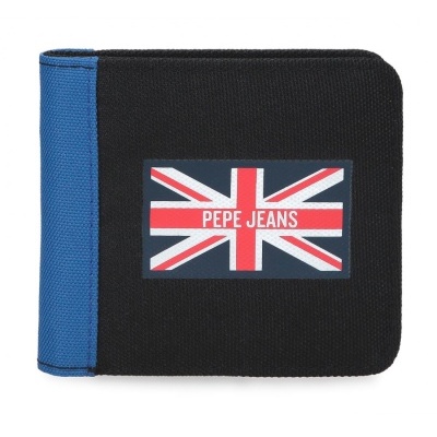Carteira preta e azul com logo Pepe Jeans e bandeira Reino Unido
