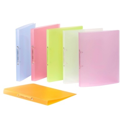 Conjunto de dossiers coloridos em plástico translúcido com fecho metálico