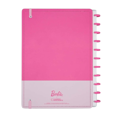 Caderno inteligente rosa e rosa claro com argolas e texto Barbie